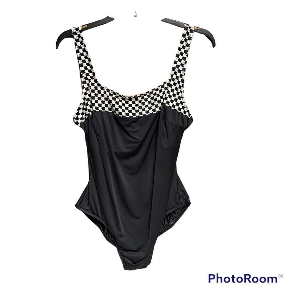 Classic Black One-Piece Swimsuit with Checker Trim